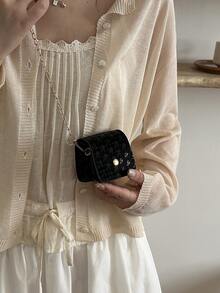 Mini Crocodile Embossed Solid Color Chain Crossbody Bag - Black - View 5