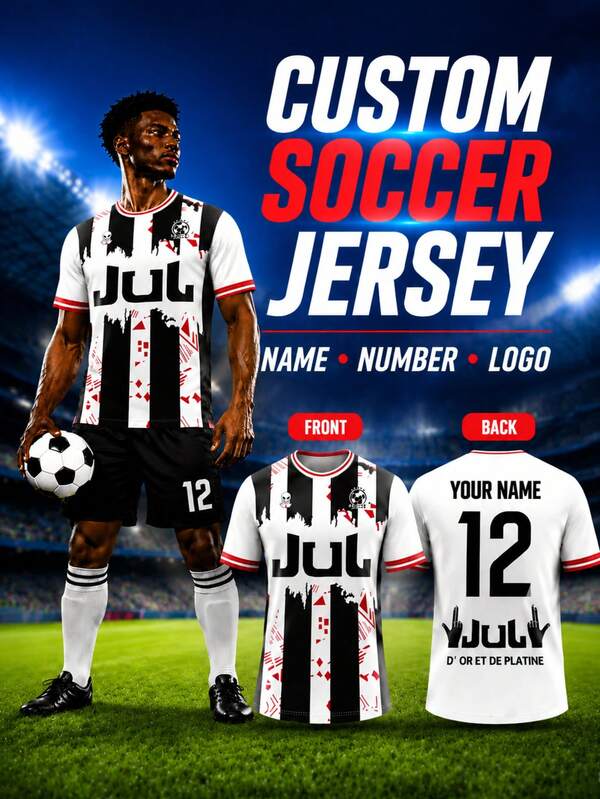 1pc Custom JUL-Themed Football Jersey Personalized Name Number&Logo Black White&Red Graffiti Style Football Shirt For Men Sports/Casual Summer