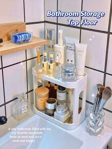1pc Double Layer Desk Organizer And File Box, Home Essential, Desk Letter Organizer, Kitchen Spice Rack Or Bathroom Countertop Storage Rack, Halloween And Christmas Gift For Teachers, Classmates And Friends - White - View 5