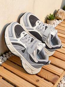 Children's Sports Shoes With Lace-Up, Hook And Loop, Slip-On Design - Grey - View 3