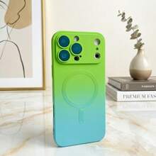 Hadaasi 1pc Green-Blue Magnetic Gradient Dual-Color Liquid Silicone Strong Magnetic Wireless Charging Gradient Jelly Color Camera Lens Film Protection Soft Shell Matte Spray Oil Metal Touch Shockproof Back Cover Fashion Summer Cool Phone Protective Case Compatible With Samsung Galaxy, Compatible With IPhone - Greenish Blue - View 9
