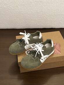 Sepatu Atletik Wanita Model Low-Top, Bertali, Desain Patchwork Berlapis - Hijau - View 6