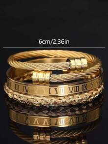3pcs/Set Fashionable Creative Stainless Steel Woven Roman Numeral Bracelet For Men, Suitable For Daily Wear, Party, Gift For Boyfriend - Multicolor - View 3