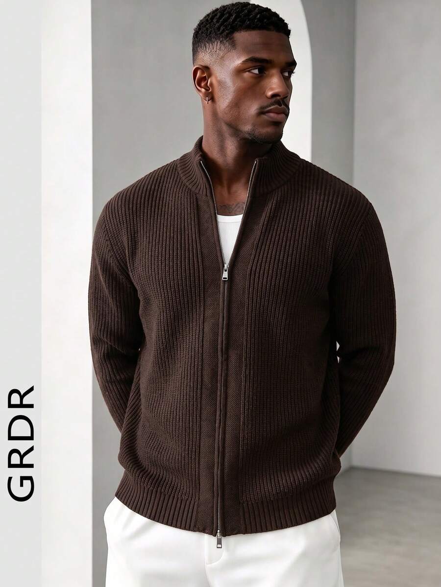 GRDR Men's Casual Long Sleeve Zip-Up Cardigan Sweater, Versatile Everyday Knitwear