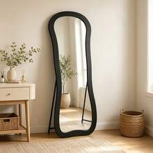 Irregular Wavy Body Mirror 160x60cm, Slim Space-Saving Floor Mirror With Stand, Wall Mounted Large Vanity Mirror With Black Frame For Entryway And Dressing Area - 60*160cm - View 1