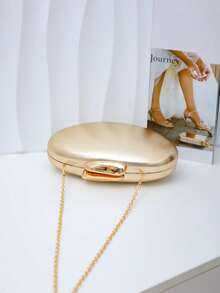 Dedoo Women's Evening Clutch, Oval Egg-Shaped Hard Shell Clutch, Shiny Metallic Gold PU Leather Material, Suitable For Gala Cocktail Party Wedding - Gold - View 9