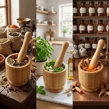 Bamboo Mortar And Pestle Set, Natural Herb Grinder And Spice Crusher, Wooden Herb Grinder, Suitable For Healthy Cooking And Apothecary Use - Brown - View 8
