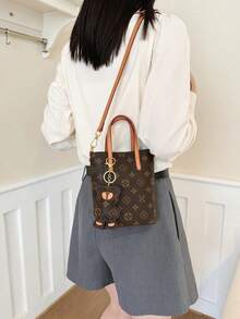 Dedoo Bolsa Tote Mini Transversal Feminina,Bolsa de Mão Monograma Vintage,Pingente de Urso Ferragens Douradas Alça Destacável Leve Bolsa Retrô Diária para Senhoras - Multicolorido - Visão 4