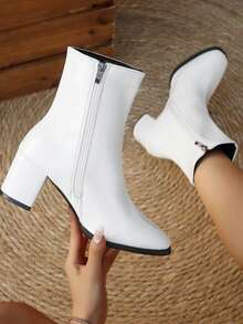 Women's Black Chunky Heel Knee-High Boots High Heel Black Long Boots - White 1799 - View 1