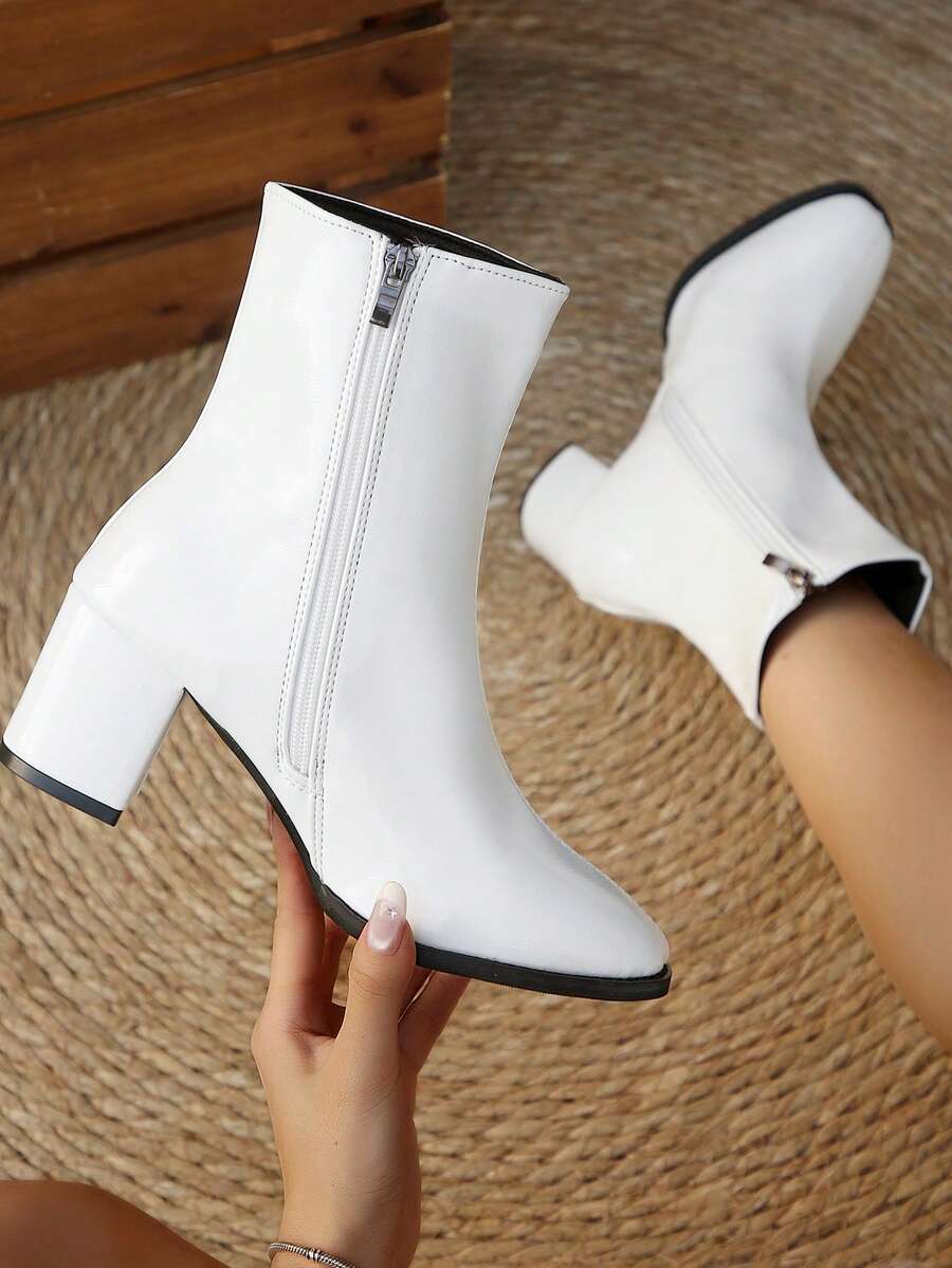 Women's Black Chunky Heel Knee-High Boots High Heel Black Long Boots - White 1799 - View 1