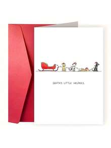 1pc Cute Dog Christmas Greeting Card, Funny "Santa's Little Helpers" Puppy Sleigh Design, Holiday Note Card For Dog Lovers With Envelope - Multicolor - View 3