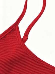 Casual Versatile Solid Color Camisole & Sweatpants Set Summer Red Elegant - Red - View 5