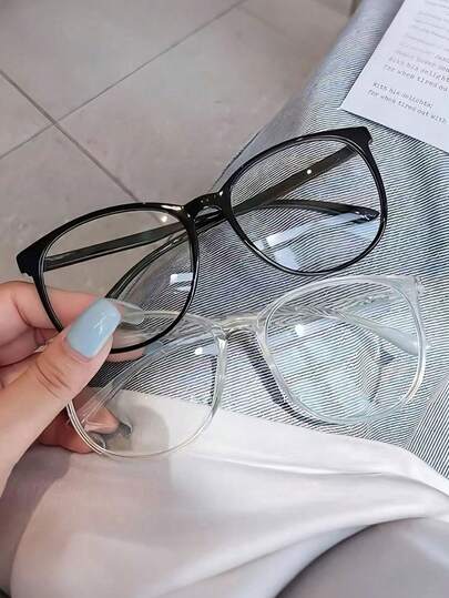 2 piezas/1 pieza Gafas redondas transparentes minimalistas, unisex, material PC ligero