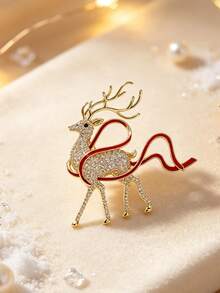 1pc Premium Christmas Reindeer Brooch, Fashionable Creative Exquisite Animal Pin Corsage, Holiday Theme Party Outfit Decoration Accessory - Gold - View 2