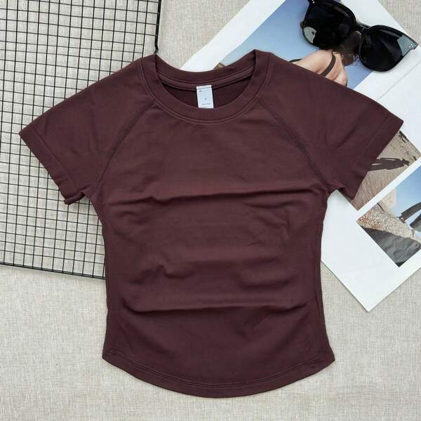 Women's Short Sleeve Sports Top, Running Workout T-Shirt, Summer Short Sleeve Round Neck Elastic Fitness Yoga Top