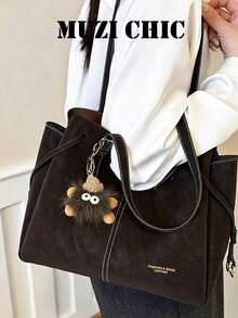 Tas Tote Tekstur Matte Vintage Korea Ins, Desain Jahitan Kontras, Kulit Lembut, Tas Belanja Kapasitas Besar, Gaya Minimalis Elegan, Cocok Untuk Pekerja Kantoran, Perjalanan Sehari-hari, Tas Genggam dan Tas Bahu Kasual - Coklat - View 7