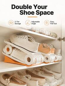 2/6pcs Rak Penyimpanan Sepatu Dua Lapis yang Dapat Diatur, Hemat Ruang, 2 Set Kotak Organizer Rak Sepatu Lipat, Cocok untuk Sepatu Sneaker, Sepatu Hak Tinggi, Sepatu Datar, Penyimpanan Lemari, Organizer Kabinet Sepatu Rumah, Asrama, Apartemen - View 2
