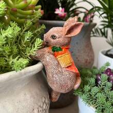 Vintage Rabbit Planter Set - Succulent & Herb Garden Sculpture, Round Artistic Decor - A - View 6