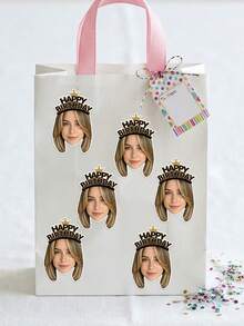 10/25/50pcs Customized Happy Birthday Crown Face Stickers, Personalized Photo Die-Cut Birthday Headband Face Stickers, Custom Photo Portrait Stickers, Girl Birthday Party Favors Cake Box Envelope Seal Decoration - Multicolor - View 7