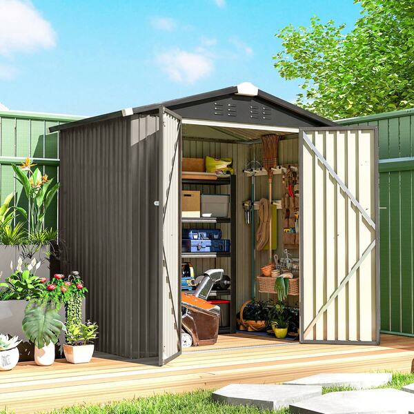 Outsunny 6.5' X 4'  Outdoor Storage Shed, Metal Garden Shed With Lockable Double Doors, 4 Vents, Tool Storage House For Outdoor Patio Yard, Light Grey