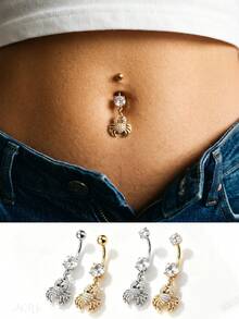 4 Buah Anting Pusar Stainless Steel Motif Laba-laba Punk dengan Hiasan Zirkonia, Perhiasan Pusar untuk Wanita, Cocok untuk Pemakaian Sehari-hari - MultiWarna - View 1