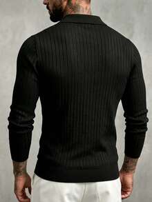 ZYNTH BALENO Men's Fashion Autumn/Winter Striped Slim Fit Square Shoulder Mock Neck Long Sleeve Sweater, Suitable For Gym Workout - Black - View 3