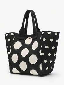 Classic Color-Block Polka Dot Casual Versatile Artistic Bucket Bag, Multi-Functional Daily Commute Handbag, Suitable For Niche Shopping And Dating - Black - View 8