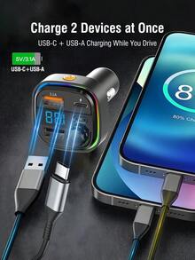 REMAX 3-Port Fast Charging Bluetooth Car Charger With RGB Ambient Light; USB-C Port; Built-In Microphone For Music/Call/Navigation; Bluetooth 5.3 With Auto Reconnect; Bluetooth & USB Dual-Mode Playback; Car Accessories - Black - View 5
