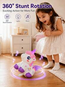 Electric Stunt Rotating Unicorn Toy, Rechargeable, With Music And Lights - Multicolor - View 4
