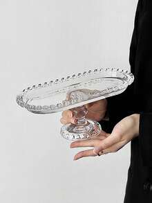 1pc High-End Vintage Minimalist Home Decor Transparent Glass Beaded High-Foot Tray, Dessert Plate, Pastry Fruit Plate, High-Foot Dessert Display Tray Ornament - Multicolor - View 11