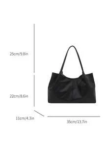 PU Handbag For Women, Solid Color Versatile Large Capacity Tote Bag, Makeup Bag, Mommy Bag, Birthday Gift, Holiday Gift, Versatile Bag - Black - View 3