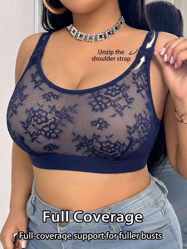 Plus Size Comfortable Everyday Wireless Front Closure Bra - Royal Blue - View 5