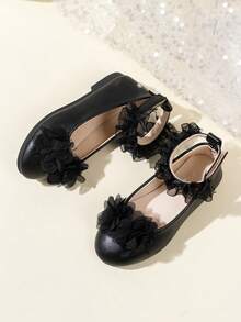 1 Pair Girls' Lace Floral Mary Jane Shoes, Delicate And Gentle Style, Perfect For Matching With Dresses, Skirts For Performances And Daily Wear - Black - View 2