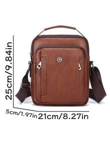 1pc Men's Vintage PU Crossbody Bag, Multi-Compartment Large Capacity Handbag, Business Commute Shopping One Shoulder Small Backpack - Crossbody Bag - View 3