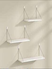 1pc Floating Shelf For Wall Decor, Rustic Wooden Wall Shelf For Bedroom, Farmhouse Shelf For Bathroom, Hanging Shelf For Storage, Wall-Mounted Storage Rack, Hanging Plant Shelf - White - View 7