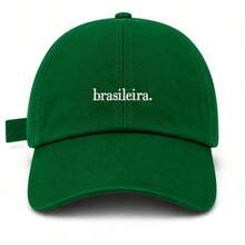 Unisex 100% Cotton Twill Dad Hat With Curved Brim, Brazilian Custom Design. - Bandera verde bordada en blanco - Ver 1