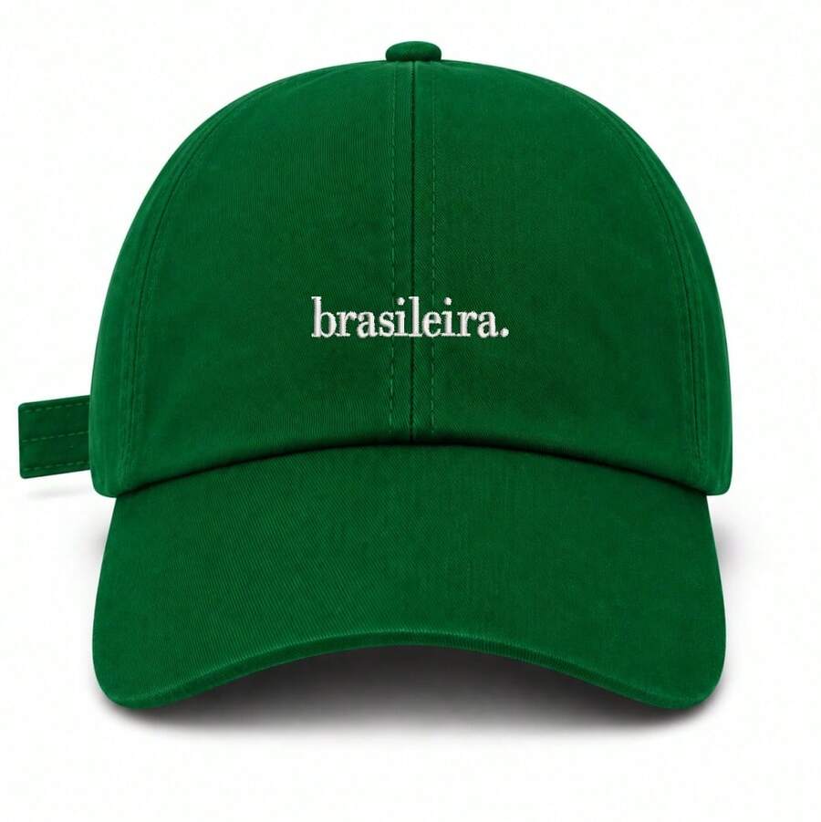 Unisex 100% Cotton Twill Dad Hat With Curved Brim, Brazilian Custom Design. - Bandera verde bordada en blanco - Ver 1