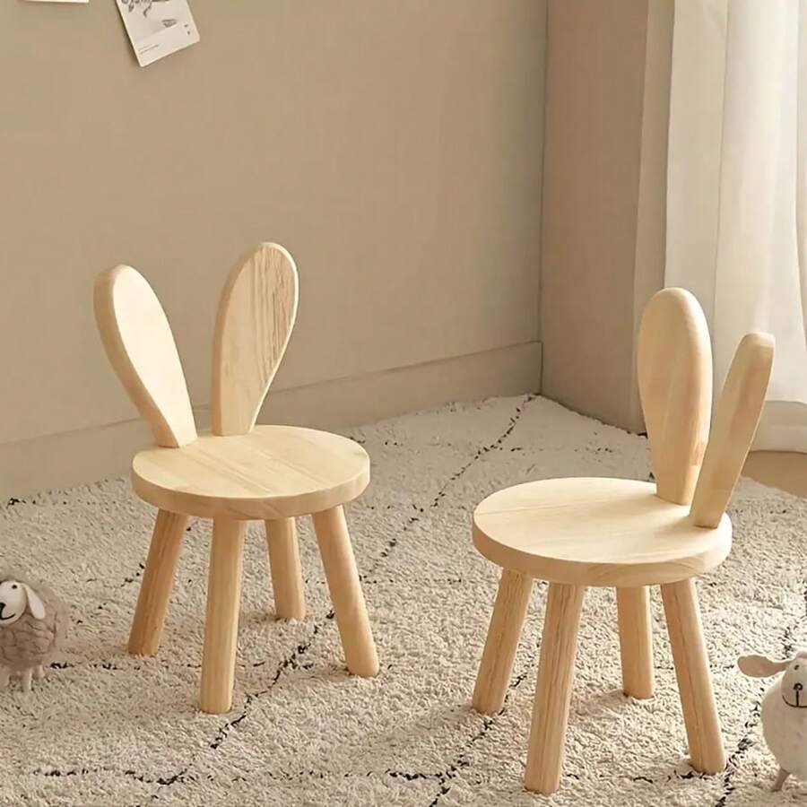 1pc Solid Wood Stool, Wooden Photography Prop, Creative Small Bench, Cute Rabbit Ear Solid Wood Stool, Simple Shoe Changing Bench, Modern Cute Animal Design Chair, Suitable For Room Decoration, Studio Photography Prop, Living Room, Bathroom, Kitchen, Classroom, Cute And Portable - Multicolor - View 1