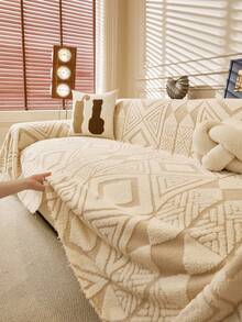 1pc Autumn/Winter Thickened Plush Warm Anti-Slip Sofa Cover, Suitable For Home Living Room And Other Room Decoration, Modern Minimalist Anti-Slip Sofa Throw, Machine Washable And Hand Washable, Fresh Fashion Soft Non-Fading Non-Shedding Bedroom Decor, Pet-Friendly Protective Cover - Beige - View 4