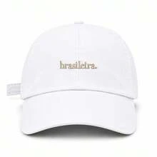 Unisex 100% Cotton Twill Dad Hat With Curved Brim, Brazilian Custom Design. - White With Beige Embroidery - View 1
