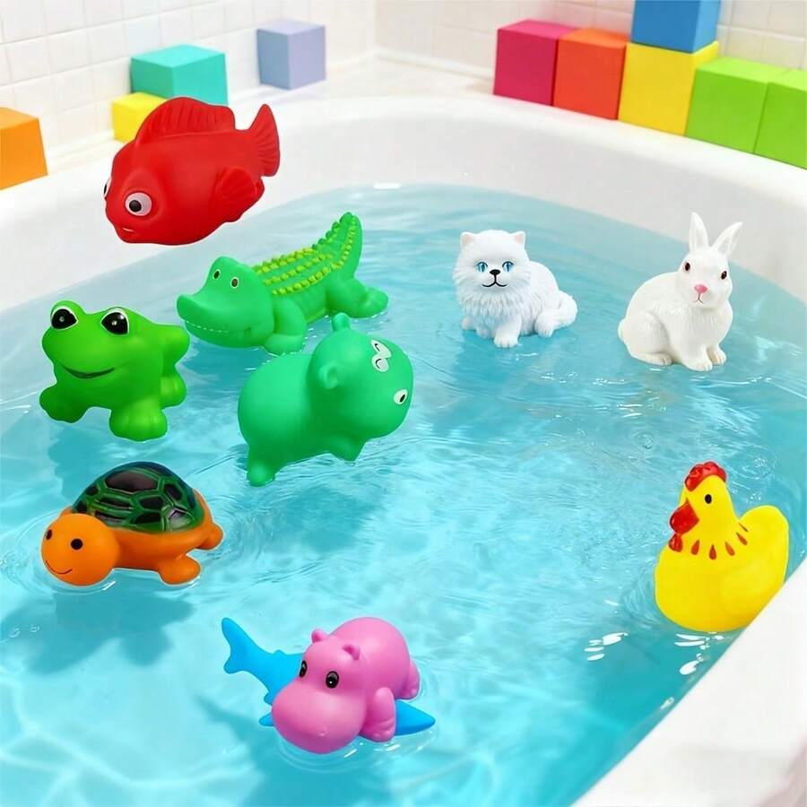 Water Play Rubber Duck Cartoon Bath Squeaky Sound Animal Doll For Kids, Random Color And Style - Multicolor - View 1