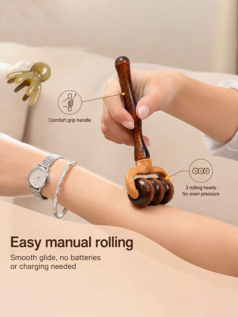 Portable Handheld Muscle Massager With 1 Manual Massage Roller, Suitable For Neck, Back, Shoulders, Hands And Head, Ideal For Home, Office And Gym Use - A - View 1