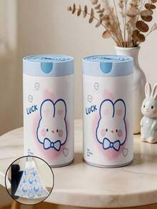 Satu Gulungan (50 buah) Kantong Sampah Serut, Dicetak dengan Motif Kelinci Kartun Lucu, Pegangan Tebal Bermotif, Kantong Sampah Sekali Pakai Serbaguna, Cocok untuk Kamar Tidur Keluarga, Dapur, Kamar Mandi, Kantor, dan Dekorasi Natal. - Beraneka warna - View 5