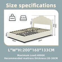 Modern Minimalist Upholstered Bed, Comfortable And Soft Headboard, Multifunctional Bedroom Furniture, High Box Spring Bed Frame With Gas-Pressure Spring, Including 140*200cm Mattress. - 米色 - 查看 13