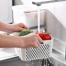 6pcs Plastic Food Storage Containers With Lids, Multi-Functional Airtight Fresh-Keeping Boxes For Refrigerator, With Drain Basket Set, Suitable For Fruit, Vegetable And Kitchen Food Storage (3 Drain Baskets + 3 Fresh-Keeping Boxes) - White - View 11