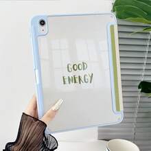1件裝綠色米色直條紋 Good Energy 字母印花平板保護殼，附筆槽，多角度磁吸支架，支援自動休眠/喚醒，適用於 iPad PRO/AIR、、小米 Pad 5/6/7、華為 Matepad - 彩色 - 查看 5