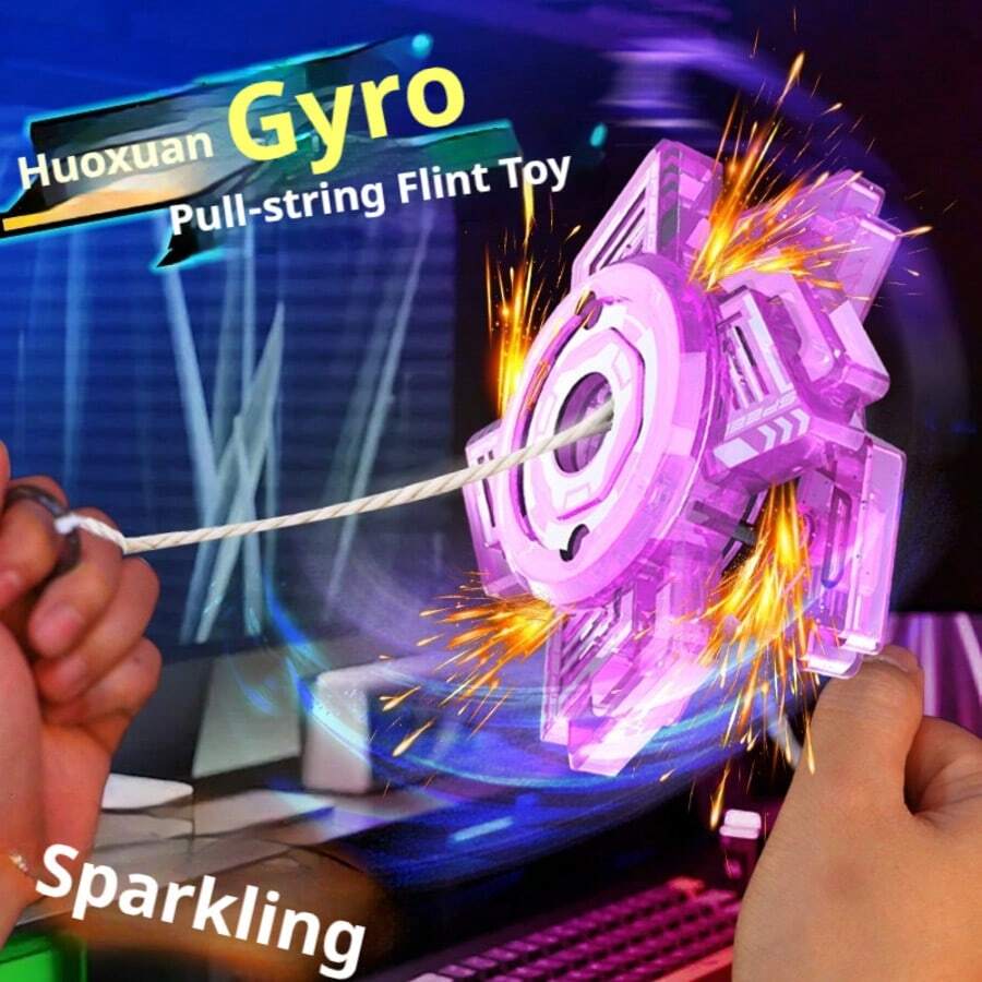 1pc Colorful Sparkle ABS Plastic Pull-String Spinning Top Battle Finger Spinner Toy For Teens Leisure Stress Relief Interactive Game