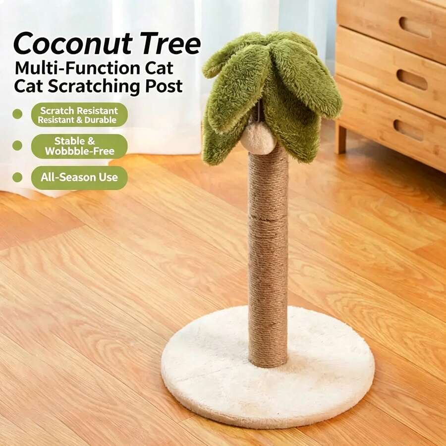 1pc Coconut Tree Shaped Cat Scratching Post, Linen Material Cat Scratching Board/Mat, Pet Cat Toy, Suitable For Small Dogs And Cats - Multicolor - View 1