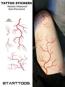 STARTTOOS 5 Buah Stiker Tato Sementara Tahan Air Motif Hati Patah Sisik Pembuluh Darah Halloween untuk Lengan, Bahu, Leher, Tulang Selangka, Punggung, dan Kaki - Merah - View 3