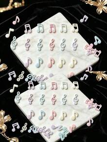 20-200Pcs Colorful Music Note Nail Charms - Alloy 3D Treble Clef Decorations, Dopamine Colors, For DIY Manicure - Multicolor - View 1